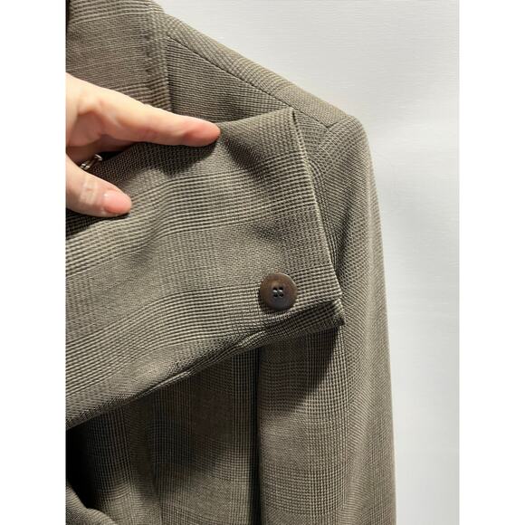 MAX MARA Italy VNTG Tan Brown Plaid Wool Silk Blend Double Breasted Blazer sz 14 - Picture 3 of 11
